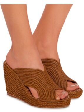 Carrie Forbes Lina Raffia Wedge Woven Platform Slide Sandals